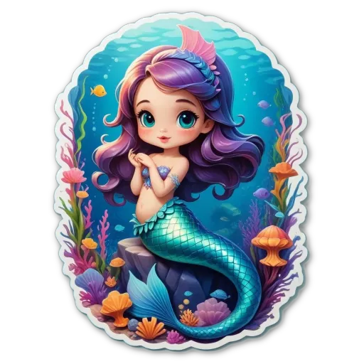 A sticker of a little mermaid swimming in the sea.