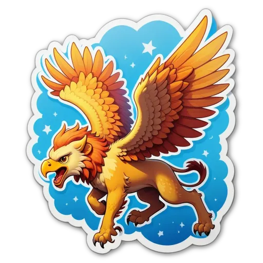 A sticker of a bird with orange feathers and a yellow beak that is of the size of a T-shirt.