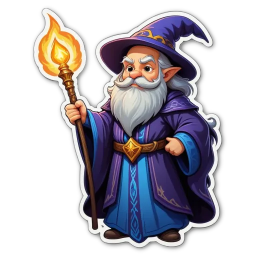 A cartoon drawing of a wizard with a staff.