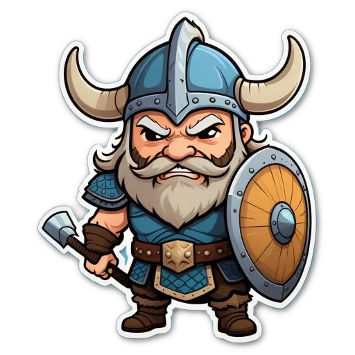 A cartoon drawing of a man with a shield and an angry expression.