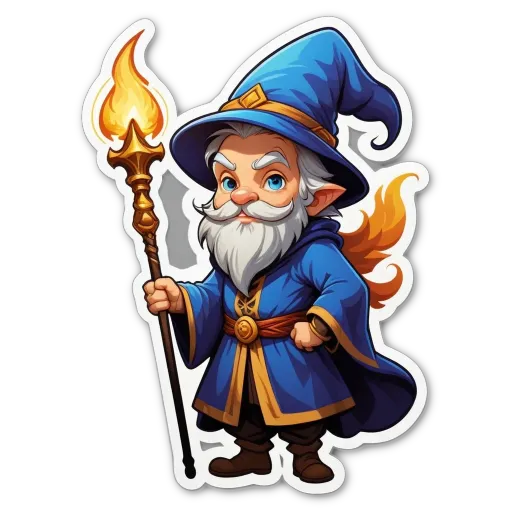 A cartoon drawing of a wizard with a staff.