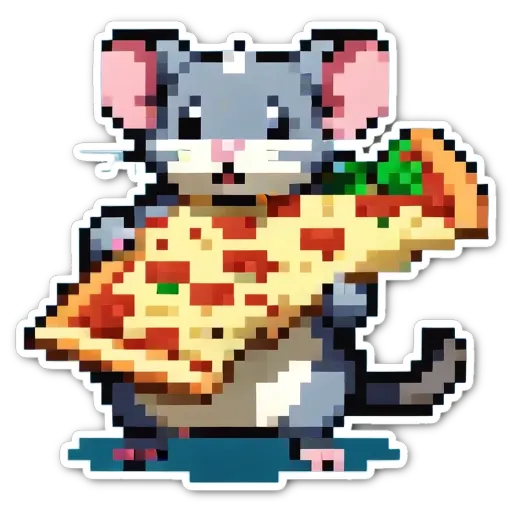 A mouse is holding a large slice of pizza.