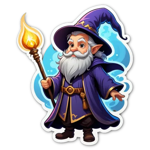 A cartoon drawing of a wizard with a staff.