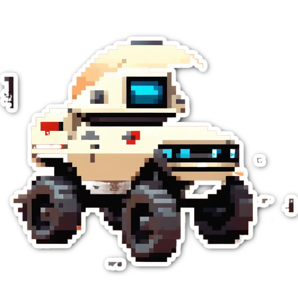 A sticker of a robot truck that is all white.