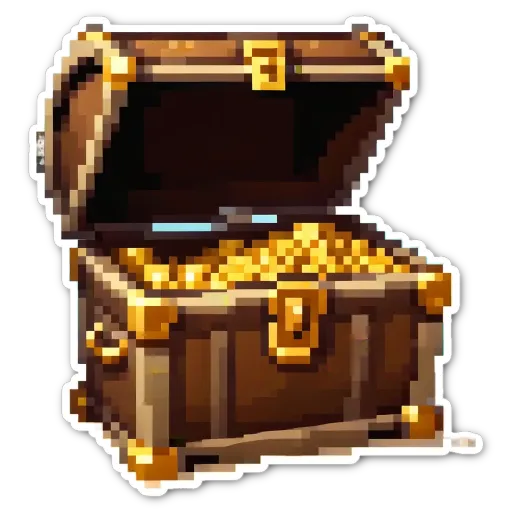 An old wooden chest is painted in gold and is open.