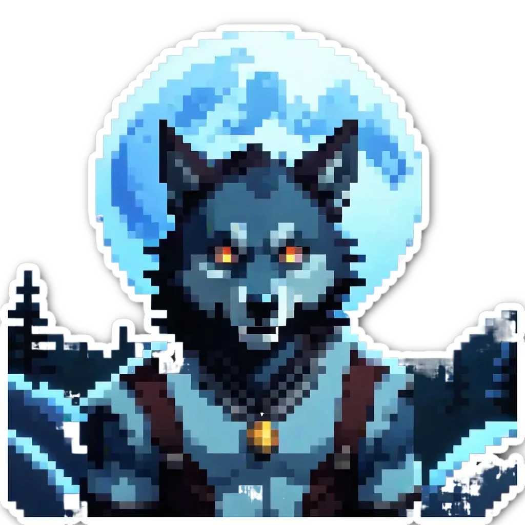 A sticker of a howr wolf with red eyes is generated.