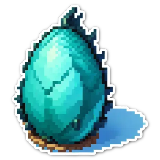 A green pixelated egg is sitting on a black background.