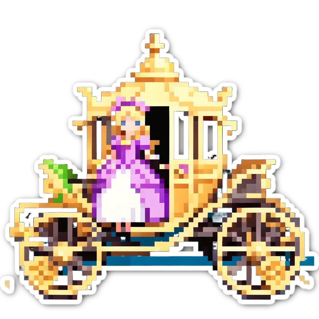 A girl in a pink dress sitting in a carriage.