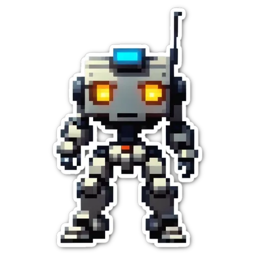 A robot that is made up of pixelated shapes.