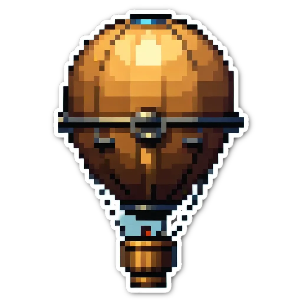 A sticker of a hot air balloon generated using pixel art.