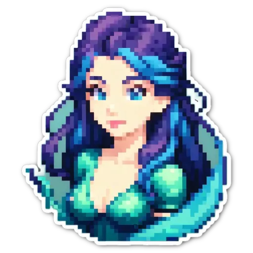 A girl with blue hair that is sticker'd.