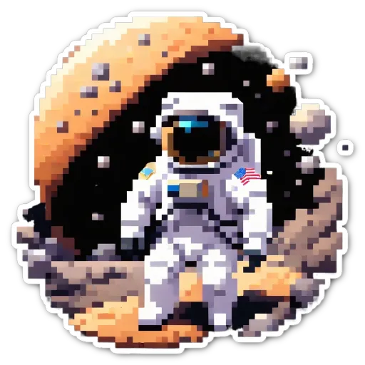 An American in space is standing in front of a hamburger.