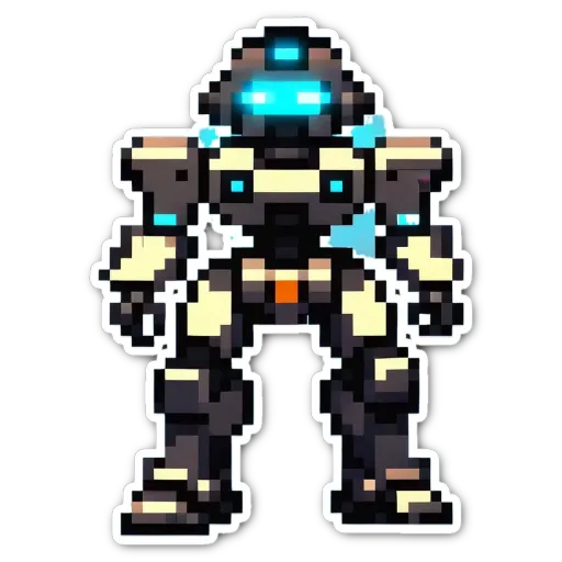 A man in a robot costume with blue eyes stands on a black background.