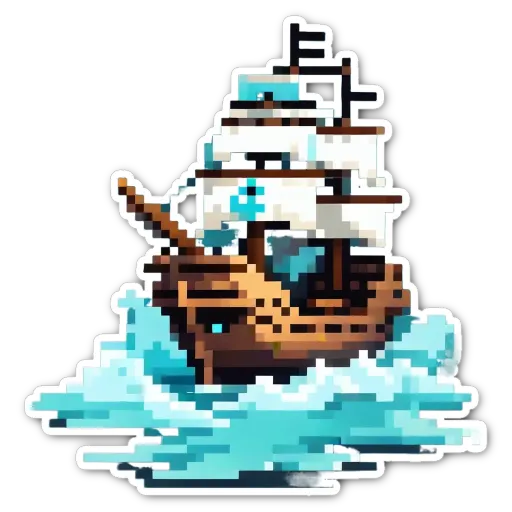 A sticker of a ship in the water with the ship's name being 'Island'.