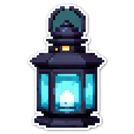 A digital image of a lantern that is colored blue and black.