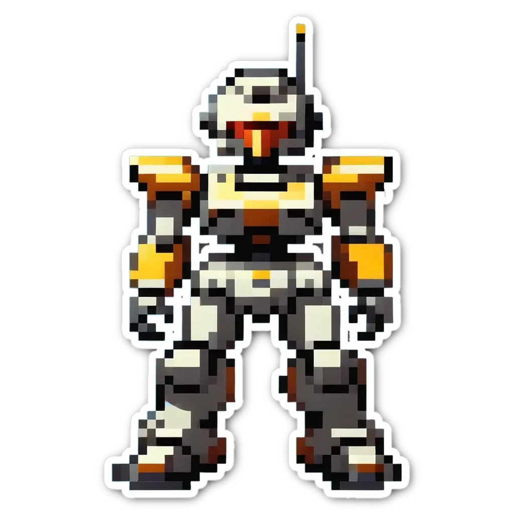 A gold and white robot generated with pixeldesign.