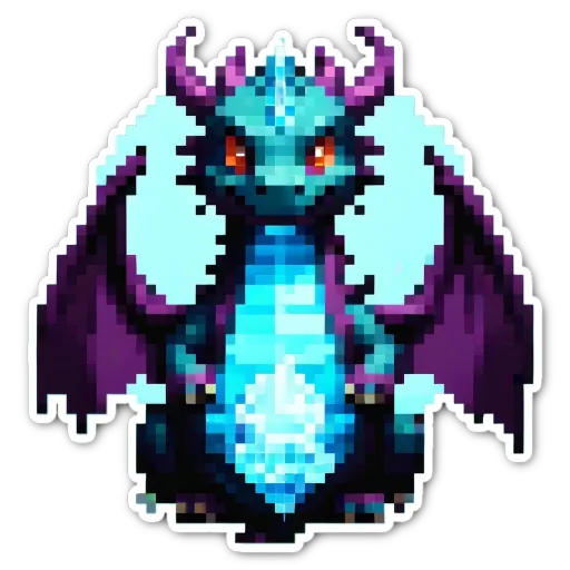 A dragon sticker in blue and purple colors with its eyes and mouth open.
