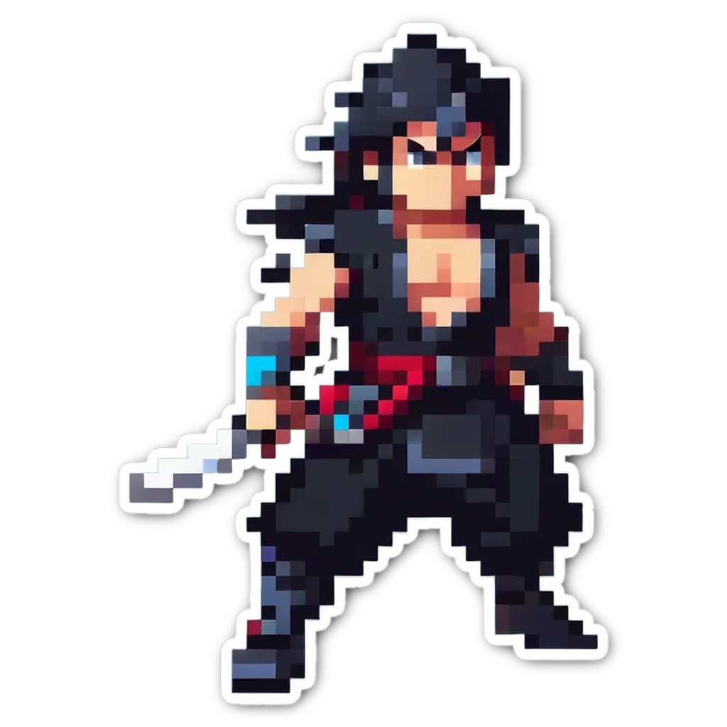 An image of a man with a sword that is pixelated.