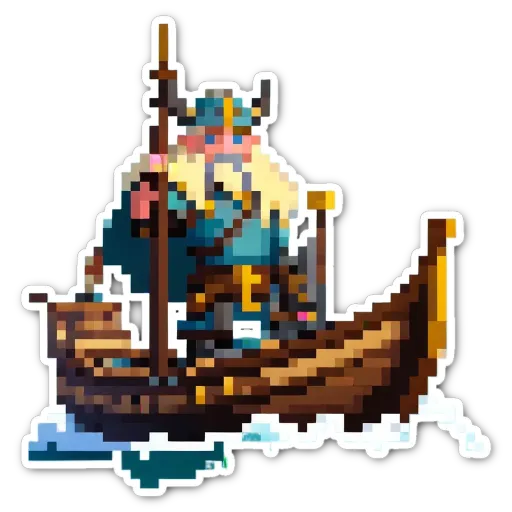 A pixelated image of a man in a boat.