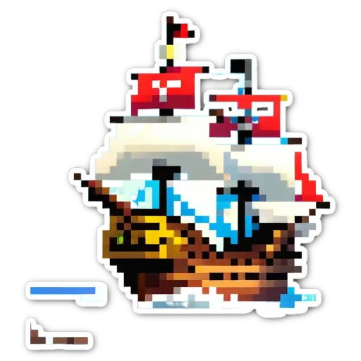 A pixelated image of a ship on a black background.