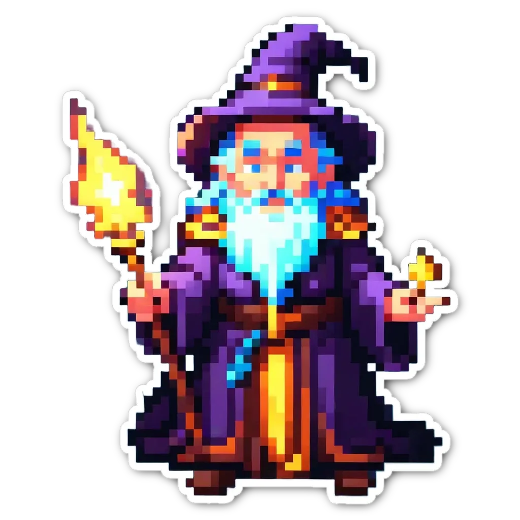 A man is holding a staff and is a wizard in a digital image.