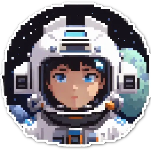 An image of a woman in space that is pixely fine.