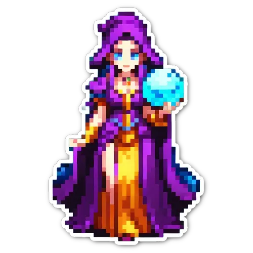 A purple dressed woman holding a blue ball is depicted in a picture.