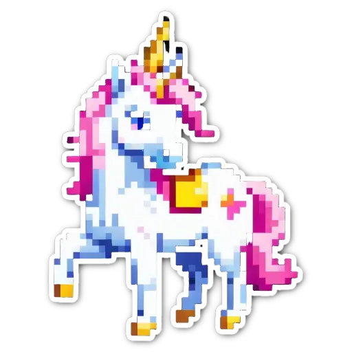 A digital unicorn sticker on a black background.