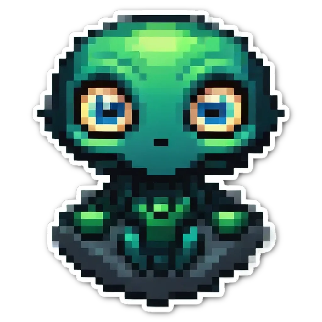 A green pixelated alien on a black background.