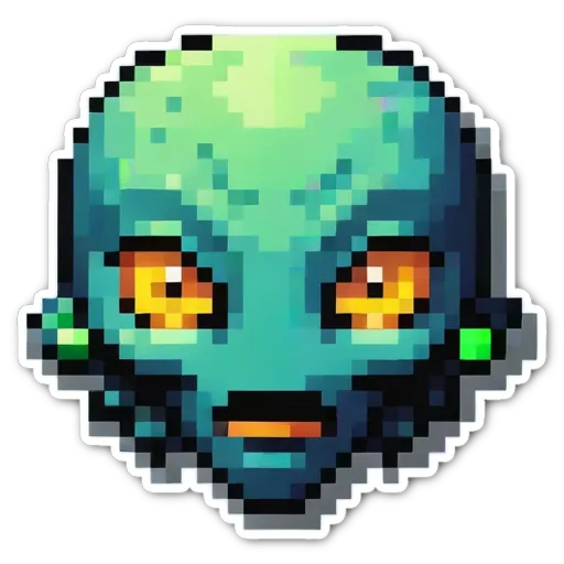 An alien head generated with pixeldrainer is staring at us with yellow eyes.