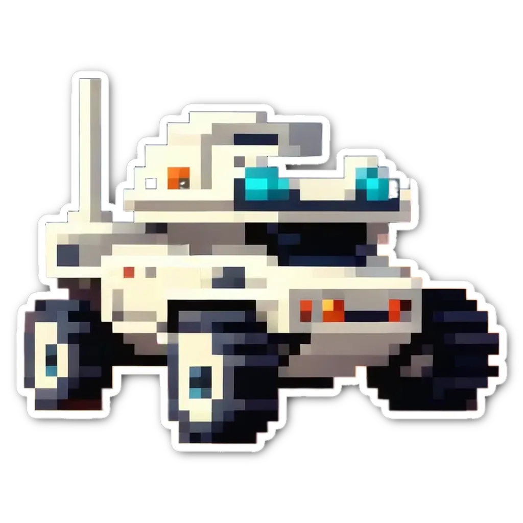 A pixelated picture of a tank on a black background.