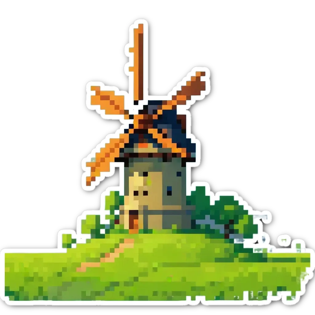 A windmill is in the middle of a field.