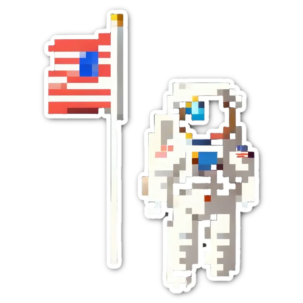 An American flag is being stuck onto a space man.