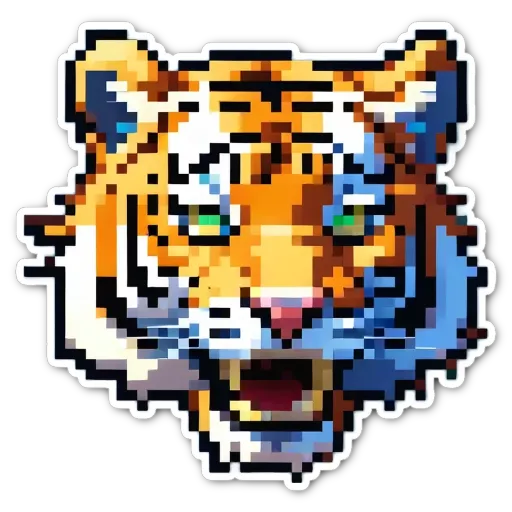 A tiger head is generated using only pixelart.