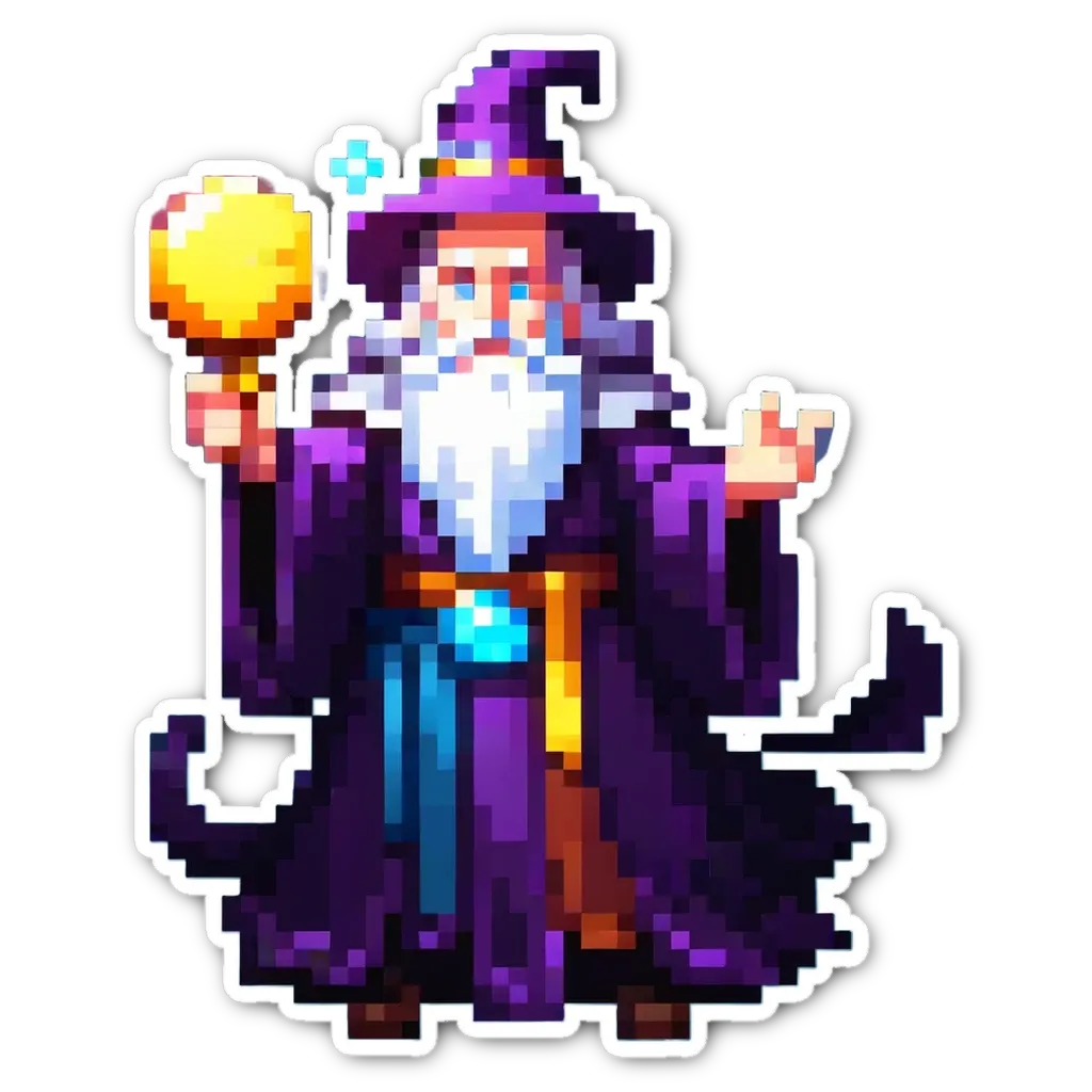 An old man with a wand is wearing a purple robe.