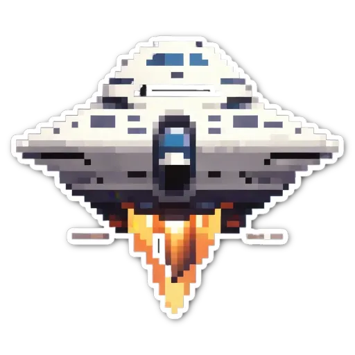 A sticker of a space shuttle rocketting off with the words " Pixel Art" on the bottom.