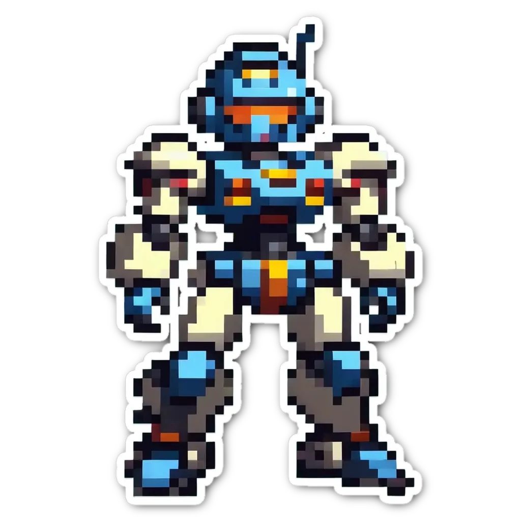 A blue and white character generated with pixeldesign.