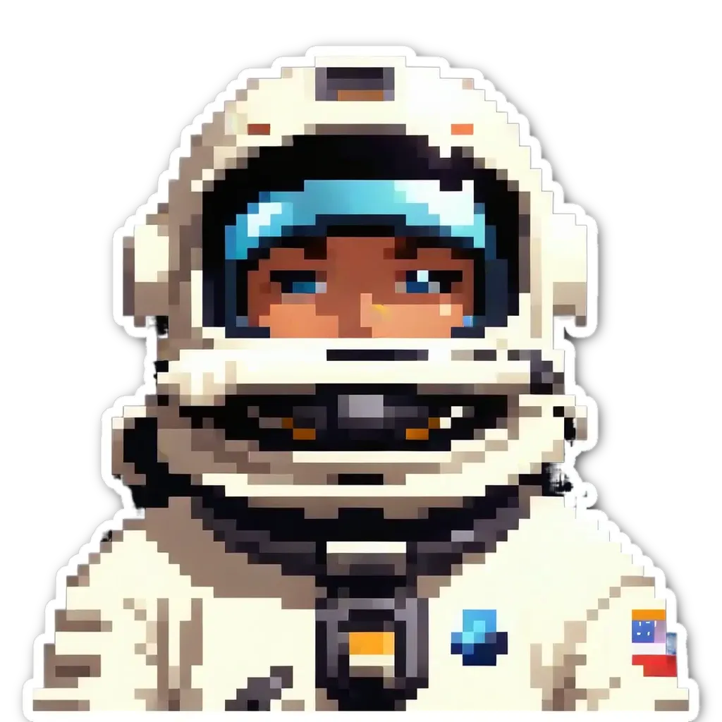 An image of a man in a spacesuit that is pixelated.