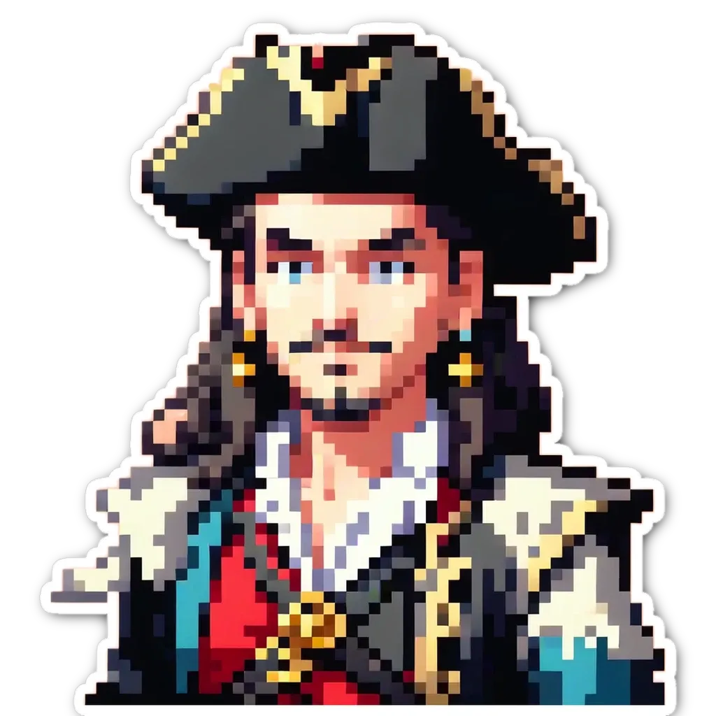 A man wearing a pirate hat is painted in a lot of detail.