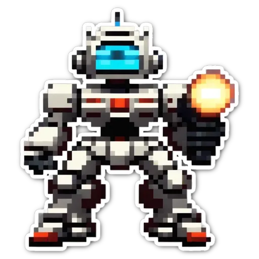 A robot holding a gun in a game is shown.