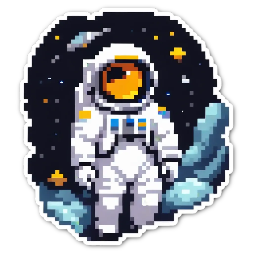 An image of a space suit pixelated style with a man in it.