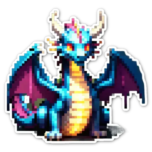 A dragon sticker with yellow and blue scales.