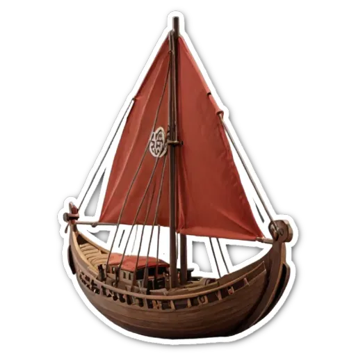 A wooden sailboat that is red in color.