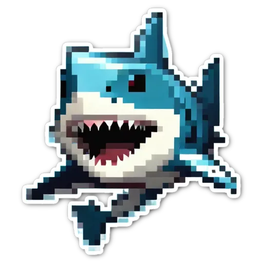 A sticker of a shark that is biting its own tail.