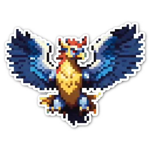 A bird sticker in the pixelated form of a dragon.