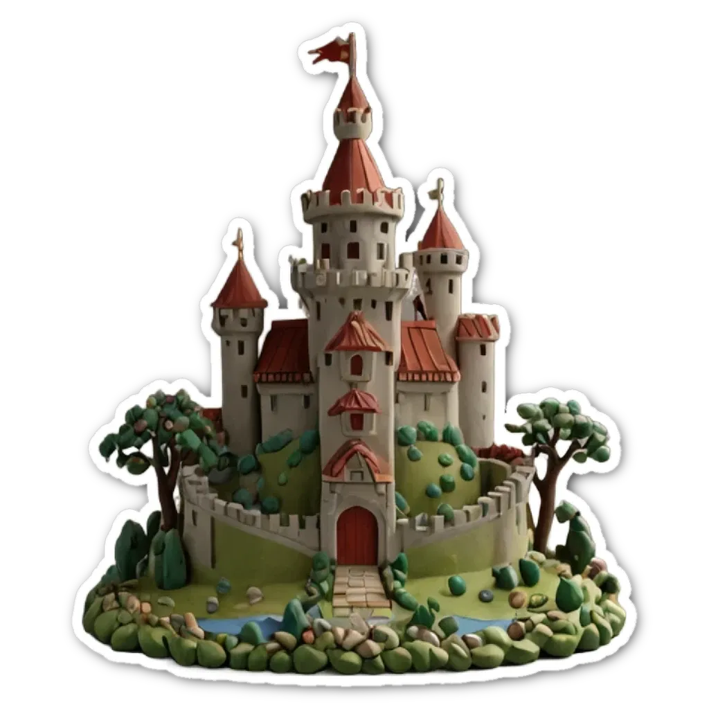 A castle made out of cake is on a black background.