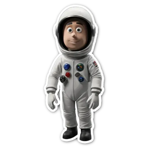 A space suit that is blue with five buttons.