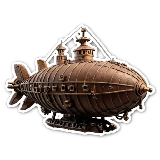 A steampunk style boat made out of wire on a black background.