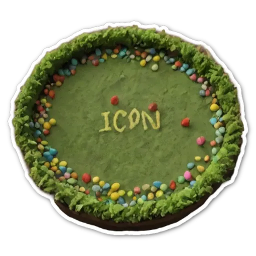 A green and white cake with the word Icon decorate the top.