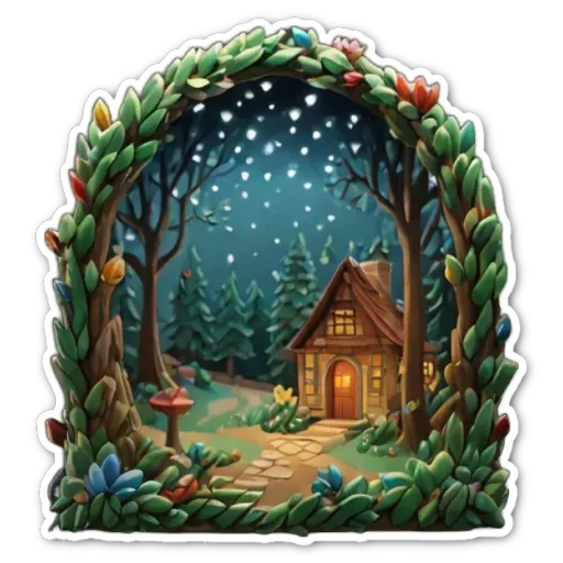 A sticker of a garden with a house in it.